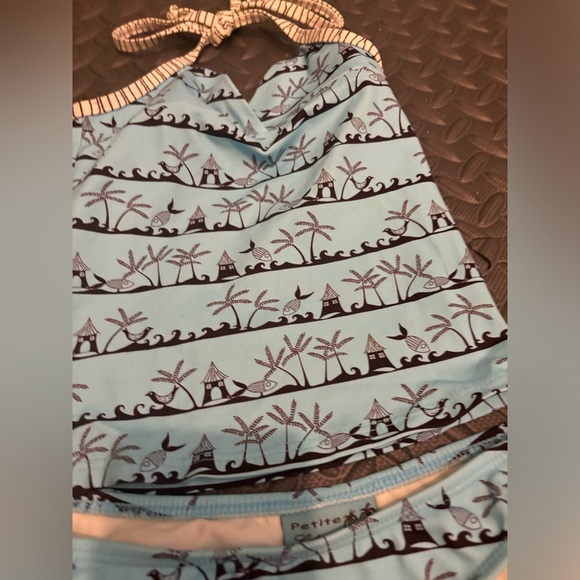 Petite Letarte Girls Sz 6‎ Tankini Top Rouched Bottom Blue Brown Hawaiian Motif - Picture 2 of 6